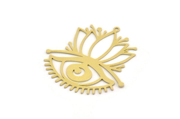 Brass Flower Charm, 2 Raw Brass Eye Charms With 1 Loop, Lotus Flower Charms, Findings (39x37x0.60mm) SMP0233