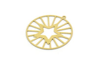 Brass Round Charm, 2 Raw Brass Star Charms With 1 Loop, Pendants, Findings (34x32x0.60mm) SMP0234