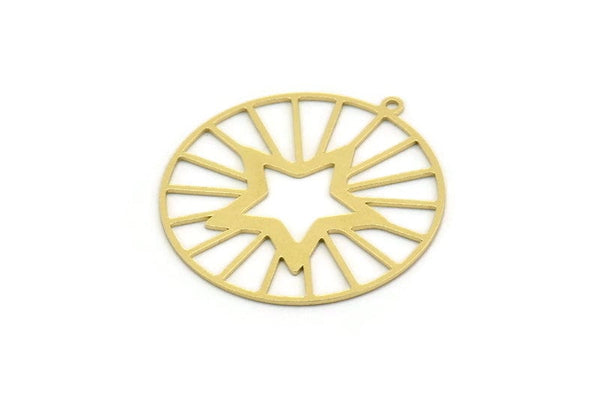Brass Round Charm, 2 Raw Brass Star Charms With 1 Loop, Pendants, Findings (34x32x0.60mm) SMP0234