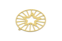 Brass Round Charm, 2 Raw Brass Star Charms With 1 Loop, Pendants, Findings (34x32x0.60mm) SMP0234