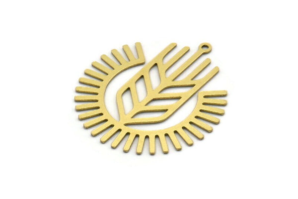 Brass Sun Charm, 6 Raw Brass Ear Of Wheat Charms With 1 Loop, Charm Pendants, Findings (32x28x0.60mm) SMP0535