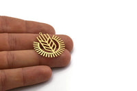 Brass Sun Charm, 6 Raw Brass Ear Of Wheat Charms With 1 Loop, Charm Pendants, Findings (32x28x0.60mm) SMP0535