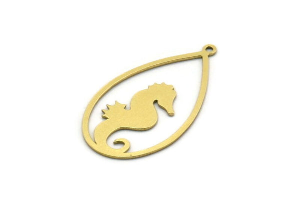 Brass Drop Charm, 6 Raw Brass Sea Horse Shaped Charms With 1 Loop, Findings (32x18x0.60mm) SMP0538