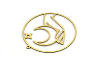 Brass Round Charm, 2 Raw Brass Crescent Moon Charms With 1 Loop, Charm Pendants, Findings (36x34x0.60mm) SMP0546