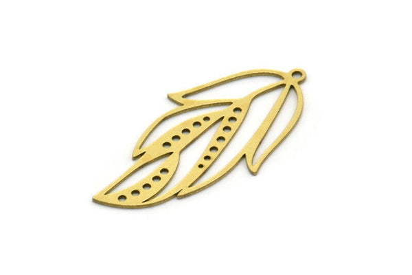 Brass Leaf Charm, 6 Raw Brass Leaf Charms With 1 Loop, Charm Pendants (36x19x0.60mm) SMP0557
