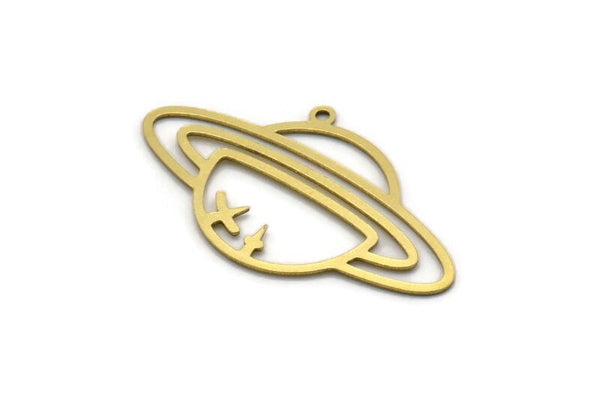 Brass Saturn Charm, 6 Raw Brass Saturn Shaped Charms With 1 Loop, Pendants, Planet Findings (21x36x0.60mm) SMP0558