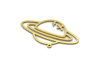 Brass Saturn Charm, 6 Raw Brass Saturn Shaped Charms With 1 Loop, Pendants, Planet Findings (21x36x0.60mm) SMP0558