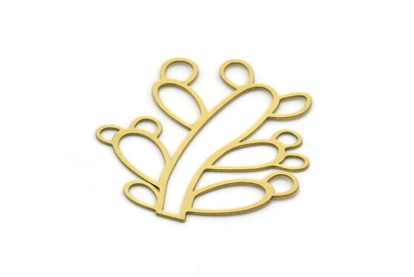 Brass Cactus Charm, 2 Raw Brass Cactus Charms, Findings (38x37x0.60mm) SMP0561