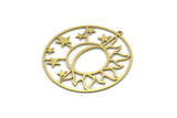 Brass Round Charm, 2 Raw Brass Sun And Star Charms With 1 Loop, Charm Pendants (42x40x0.60mm) SMP0566