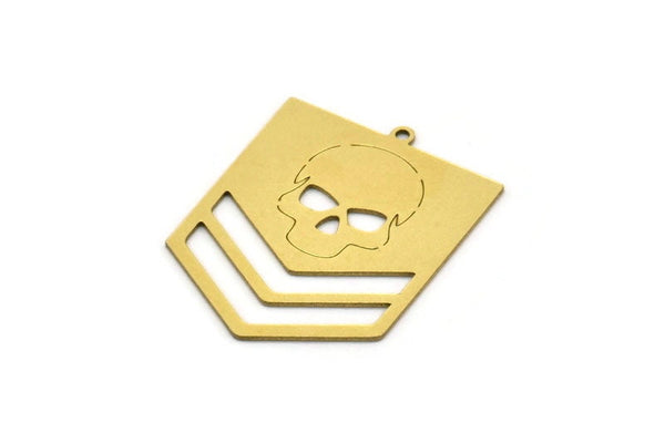 Brass Skull Charm, 4 Raw Brass Skull Head Charms With 1 Loop, Chevron Charms, Findings (32x25x0.60mm) SMP0568