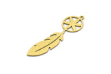 Brass Feather Charm, 8 Raw Brass Feather Charms With 1 Loop, Findings (39x10x0.60mm) SMP0572