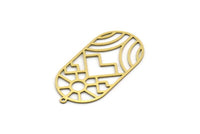 Brass Oval Charm, 2 Raw Brass Rising Sun And Mount Patterned Oval Shaped Charms With 1 Loop, Charm Pendants (42x21x0.60mm) SMP0576
