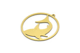 Brass Shark Charm, 4 Raw Brass Shark Patterned Round Shaped Charms With 1 Loop, Findings (30x28x0.60mm) SMP0577