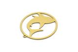 Brass Shark Charm, 4 Raw Brass Shark Patterned Round Shaped Charms With 1 Loop, Findings (30x28x0.60mm) SMP0577