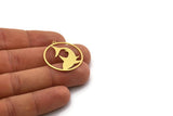 Brass Shark Charm, 4 Raw Brass Shark Patterned Round Shaped Charms With 1 Loop, Findings (30x28x0.60mm) SMP0577