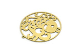 Brass Fish Charm, 2 Raw Brass Fish Patterned Round Shaped Charms With 1 Loop, Findings (36.5x34.5x0.60mm) SMP0579