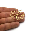 Brass Clover Charm, 2 Raw Brass Heart Shaped Clover Charms, Findings (40x40x0.80mm) SMP0589 Y267