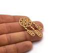 Brass Round Charm, 4 Raw Brass Round Charms With 1 Loop, Fringed Charms, Flower Findings (48x24x0.60mm) SMP0591
