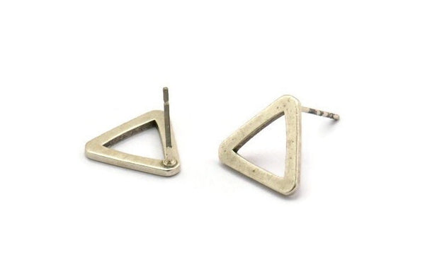 Silver Triangle Earring, 12 Antique Silver Brass Triangle Stud Earrings (11.5x13mm) E352