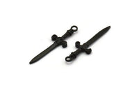 Knight&#39;s Sword Pendant, 4 Oxidized Black Plated Brass Sword Charms (36x10mm) N0248 H1010