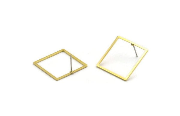 Brass Square Earring, 8 Raw Brass Square Stud Earrings (22x1mm) A1733 A2913