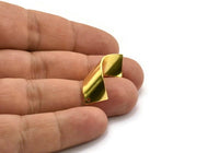 Curved Rectangle Earring, 4 Raw Brass Wavy Rectangle Stud Earrings (29x10mm) Bs 1332 A3451