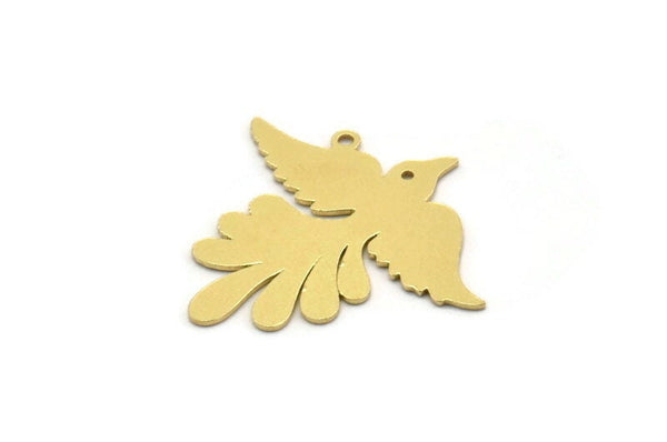 Brass Bird Charm, 6 Raw Brass Bird Shaped Charms With 1 Loop (28x29x0.60mm) SMP0241