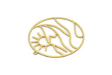 Brass Round Charm, 2 Raw Brass Rising Sun And Wavy Patterned Round Shaped Charms With 1 Loop, Charm Pendants (37x35x0.60mm) SMP0242