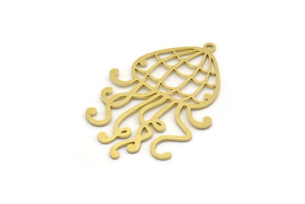 Brass Jellyfish Charm, 4 Raw Brass Jellyfish Charms With 1 Loop, Charm Pendants (37x25x0.60mm) SMP0244