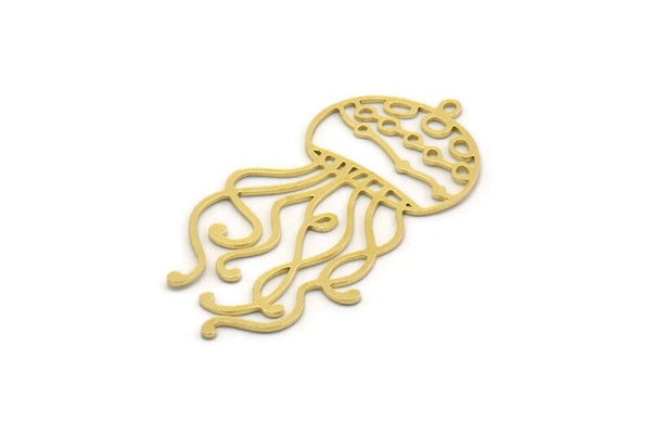 Brass Jellyfish Charm, 4 Raw Brass Jellyfish Charms With 1 Loop, Charm Pendants (44x21x0.60mm) SMP0247