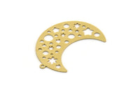 Brass Moon Charm, 4 Raw Brass Crescent Moon Charms With 1 Loop (35x14x0.60mm) SMP0256