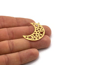 Brass Moon Charm, 4 Raw Brass Crescent Moon Charms With 1 Loop (35x14x0.60mm) SMP0256