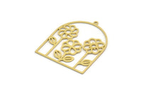 Brass Flower Charm, 2 Raw Brass Flower Shaped Charms With 1 Loop, Findings (36x30x0.60mm) SMP0258 A2601