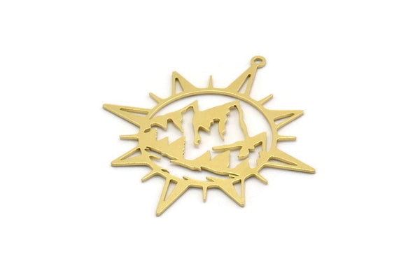 Brass Star Charm, 4 Raw Brass Mountain Charms With 1 Loop, Pole Star Charm, North Star Findings, (41.5x40x0.60mm) SMP0270