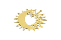 Brass Moon Charm, 2 Raw Brass Crescent Moon And Sun Shaped Charms With 1 Loop, Findings (43x42x0.60mm) SMP0271