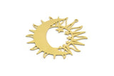 Brass Moon Charm, 2 Raw Brass Crescent Moon And Sun Shaped Charms With 1 Loop, Findings (43x42x0.60mm) SMP0271