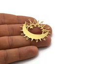 Brass Moon Charm, 2 Raw Brass Crescent Moon And Sun Shaped Charms With 1 Loop, Findings (43x42x0.60mm) SMP0271