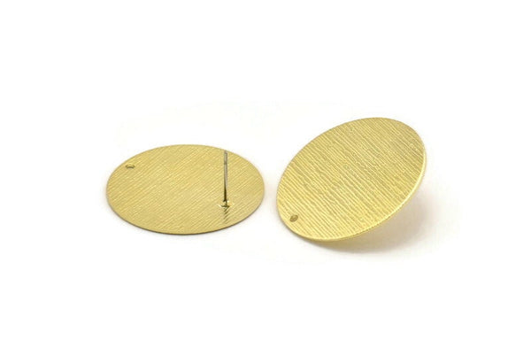 Brass Round Earring, 6 Textured Raw Brass Round Stud Earrings With 1 Hole (30x0.80mm) A1869 A3676