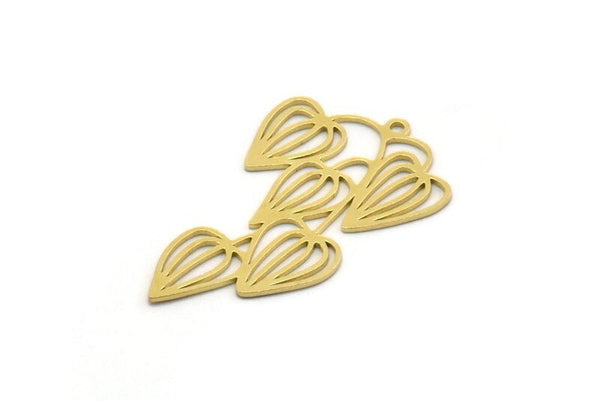 Brass Flower Charm, 4 Raw Brass Flower Shaped Charms With 1 Loop, Findings (35x22x0.60mm) SMP0275