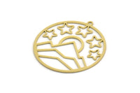 Brass Sun Charm, 2 Raw Brass Mountain Charms With 1 Loop, Sun Rising Charms, Star Charms, Findings (37x35x0.60mm) SMP0279