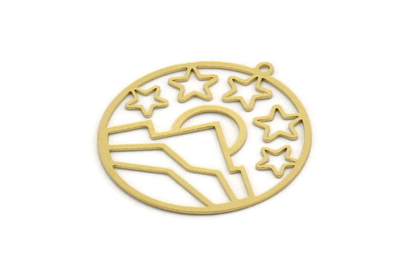 Brass Sun Charm, 2 Raw Brass Mountain Charms With 1 Loop, Sun Rising Charms, Star Charms, Findings (37x35x0.60mm) SMP0279