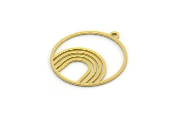 Brass Round Charm, 8 Raw Brass Rainbow Patterned Round Shaped Charms With 1 Loop, Findings (20x18x0.60mm) SMP0282 A2639