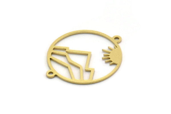 Brass Sun Charm, 6 Raw Brass Sun Charms With 2 Loops, Mountain Charms, Connector Findings (29x19x0.60mm) SMP0286