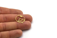 Brass Sun Charm, 6 Raw Brass Sun Charms With 2 Loops, Mountain Charms, Connector Findings (29x19x0.60mm) SMP0286