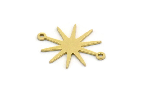 Brass Sun Charm, 24 Raw Brass Sun Charms With 2 Loops, Brass Connectors (19x15x0.60mm) SMP0290 A3234