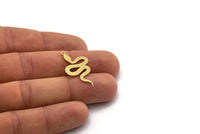 Brass Snake Charm, 12 Raw Brass Snake Shaped Charms With 1 Loop, Pendants, Findings (30x17.5x0.60mm) SMP0296