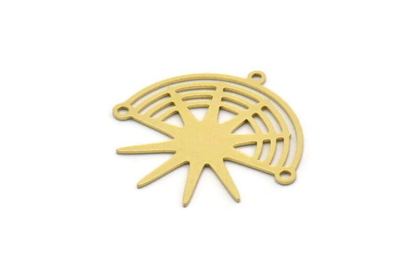 Brass Sun Charm, 6 Raw Brass Rainbow Charms With 3 Loops, Findings (27x28x0.60mm) SMP0299
