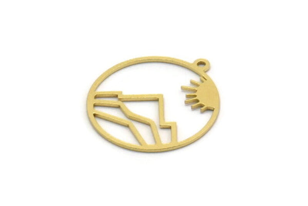 Brass Sun Charm, 6 Raw Brass Sun Charms With 1 Loop, Mountain Charms (21x19x0.60mm) SMP0300