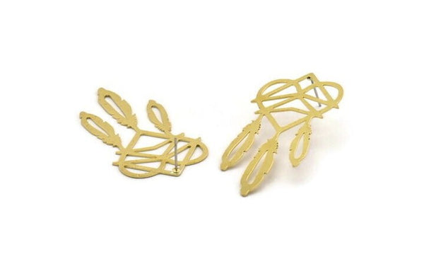 Brass Heart Earring, 4 Raw Brass Heart And Wings Stud Earrings (50x27x0.60mm) A4678 A6050