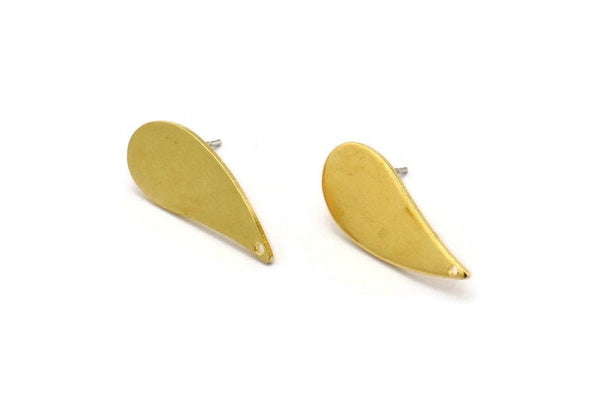 Brass Drop Earring, 8 Raw Brass Drop Stud Earrings With 1 Hole (24x10x1mm) D0585 A6683